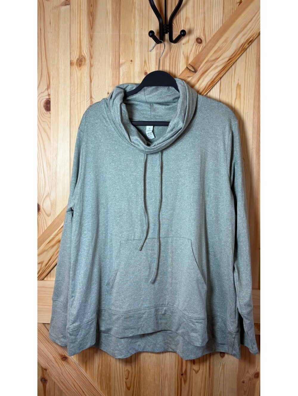 Balance Collection Women's Light Greenish Gray Hoodie with Cowl Neck, Size 1X